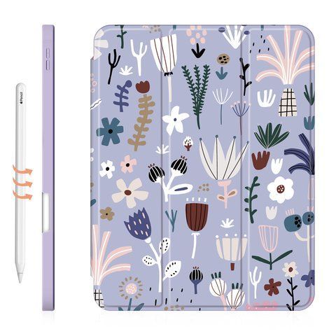 Чехол-книжка для iPad Pro (2018/2020/2021) 12.9" Фиолетовый с цветами Magnetic Case