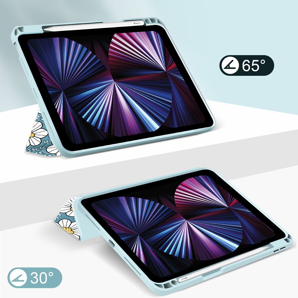 Чехол-книжка для iPad Pro 11/Air 4-5 (10.9) 11" Голубой с белыми цветами Magnetic Case