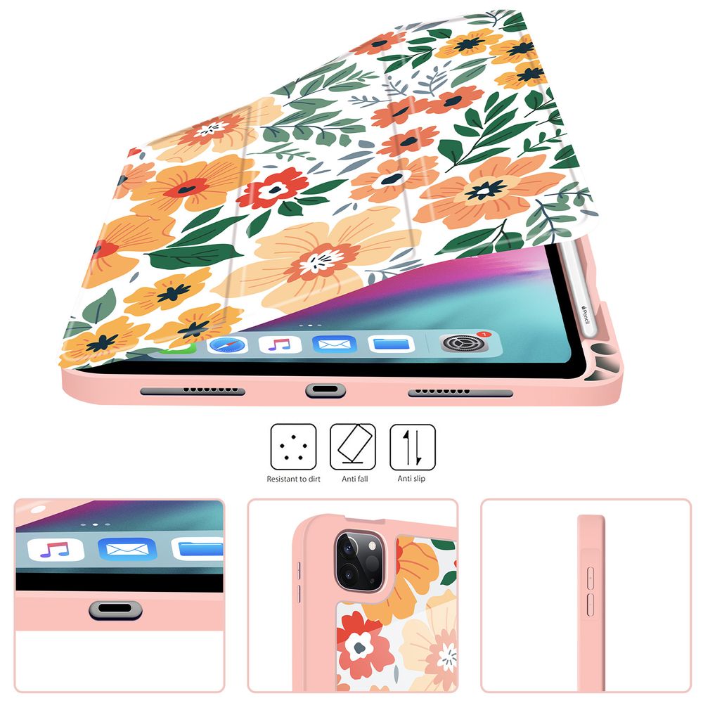Чехол-книжка для iPad Pro 11/Air 4-5 (10.9) 11" Оранжевый с цветами Magnetic Case
