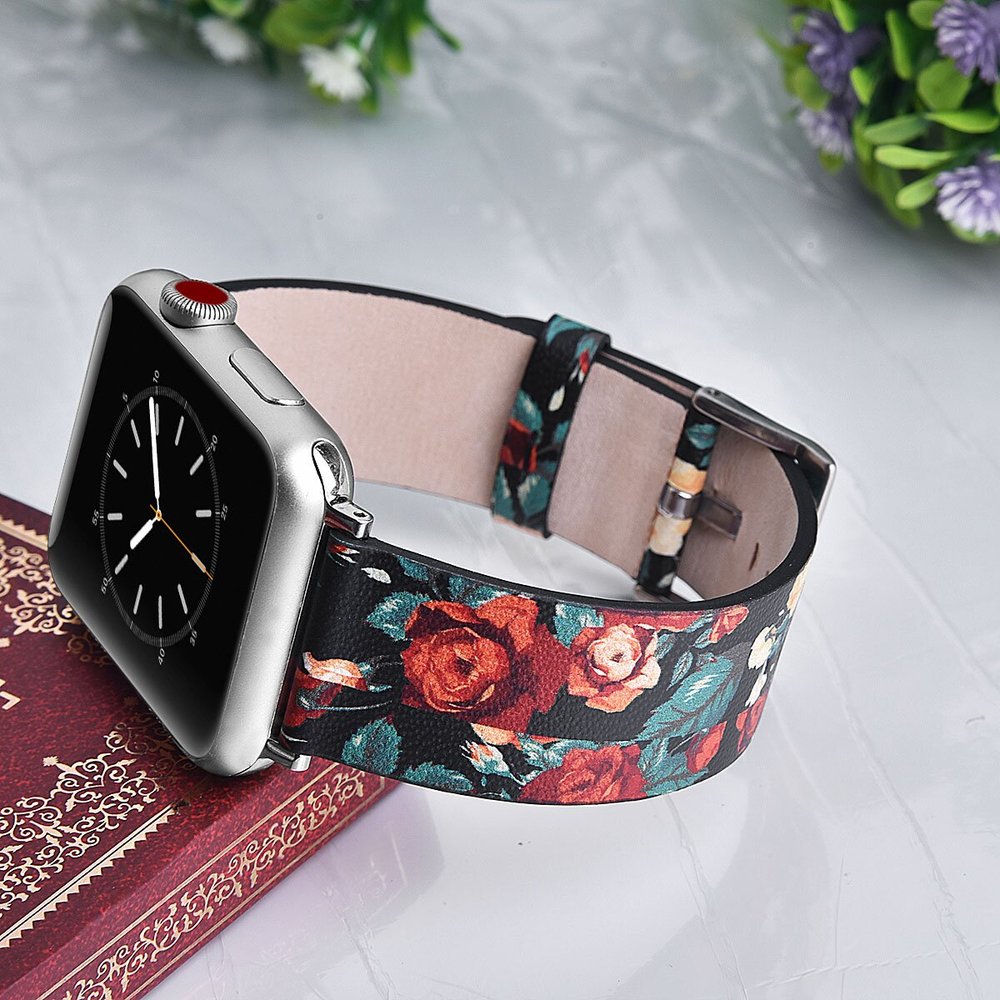 Женский кожаный ремешок "Пионы" для Apple Watch 38-41 мм (Series 6/5/4/3/2)