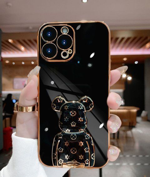 Чехол для iPhone 14 Pro Max Bearbrick Kaws с кронштейном Черный