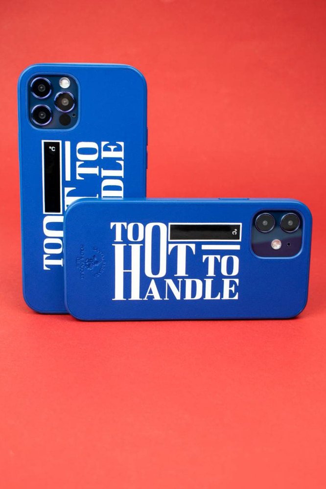 Кожаный синий чехол Santa Barbara Polo Egan "Hot" для iPhone 12 Pro Max с термометром