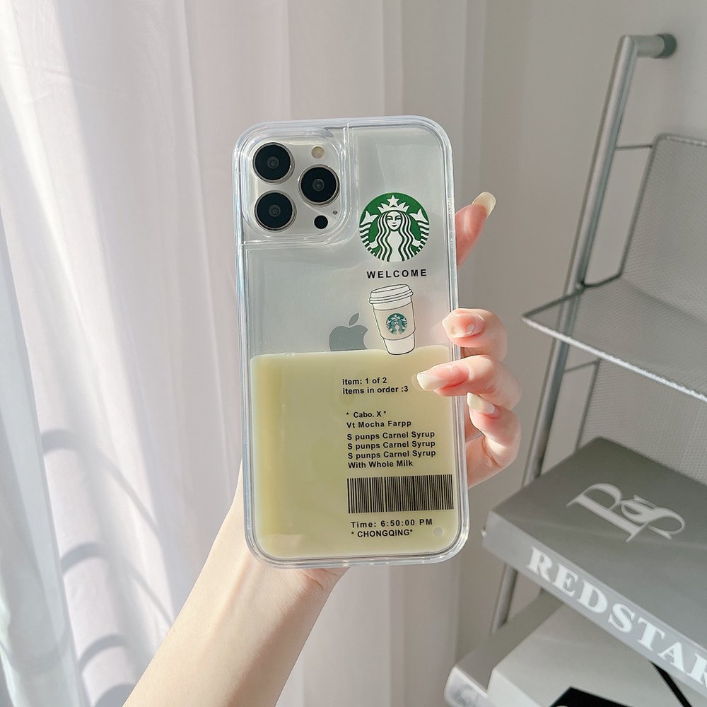 Переливний чохол для iPhone 13 Pro Max Starbucks із сипким рідким молочно-білим піском