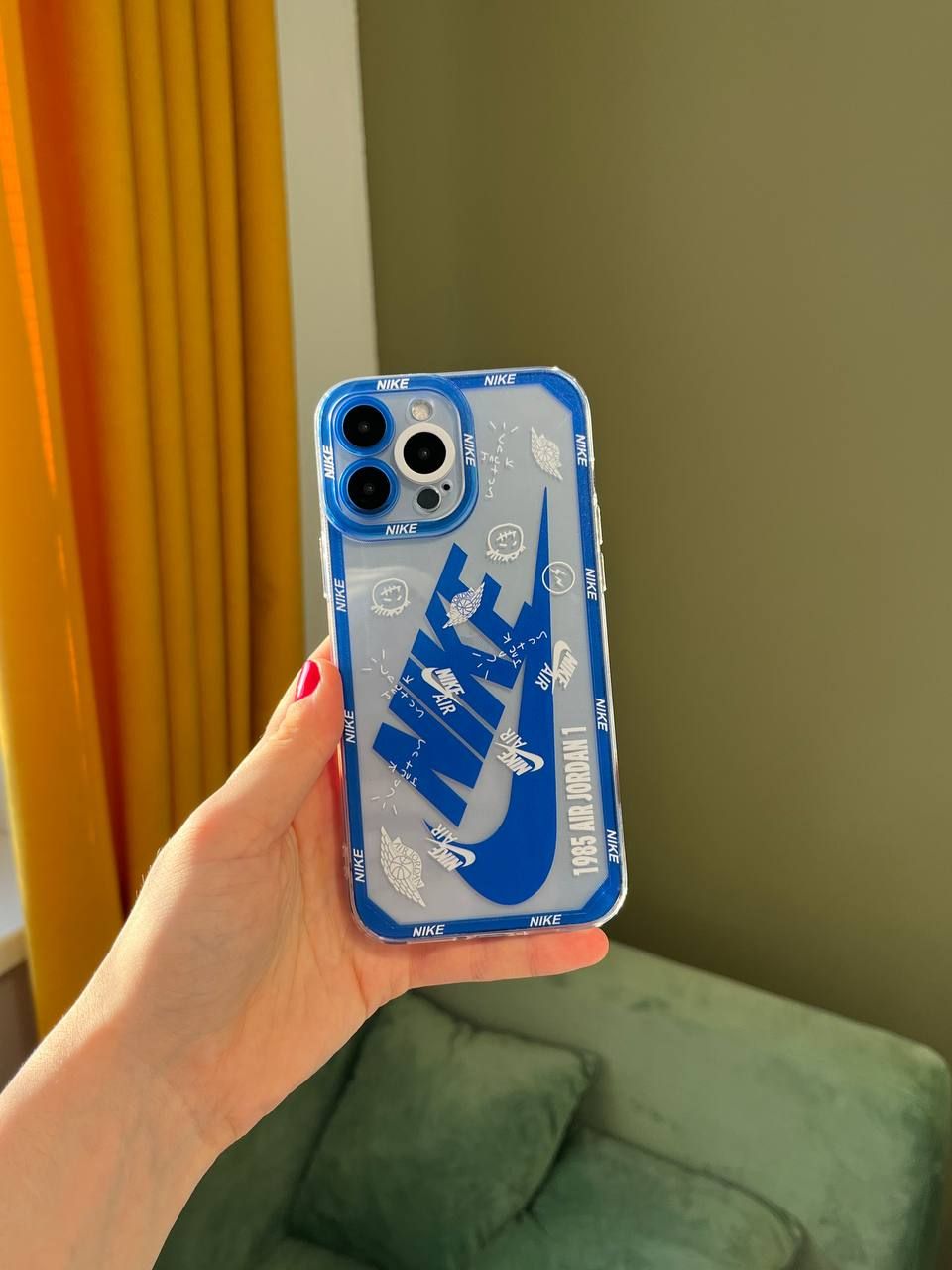 Чехол для iPhone 14 Nike с защитой камеры Прозрачно-синий | Pikasso