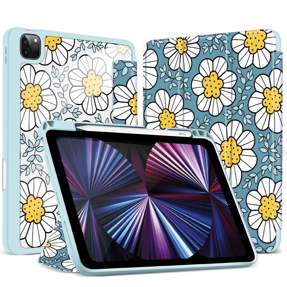 Чехол-книжка для iPad Pro (2018/2020/2021) 12.9" Голубой с белыми цветами Magnetic Case