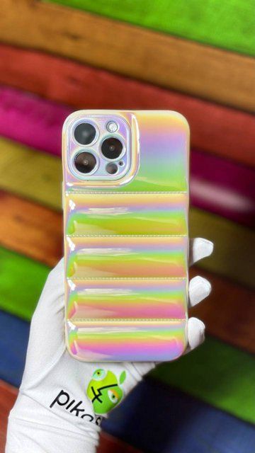 Чохол-пуховик Puffer для iPhone 13 Pro Max голографічний Білий