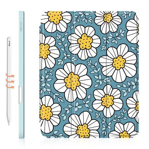 Чехол-книжка для iPad Pro (2018/2020/2021) 12.9" Голубой с белыми цветами Magnetic Case