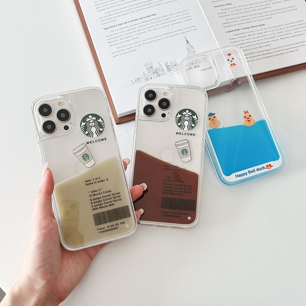Переливающийся чехол для iPhone 13 Starbucks с жидким молочно-белым песком
