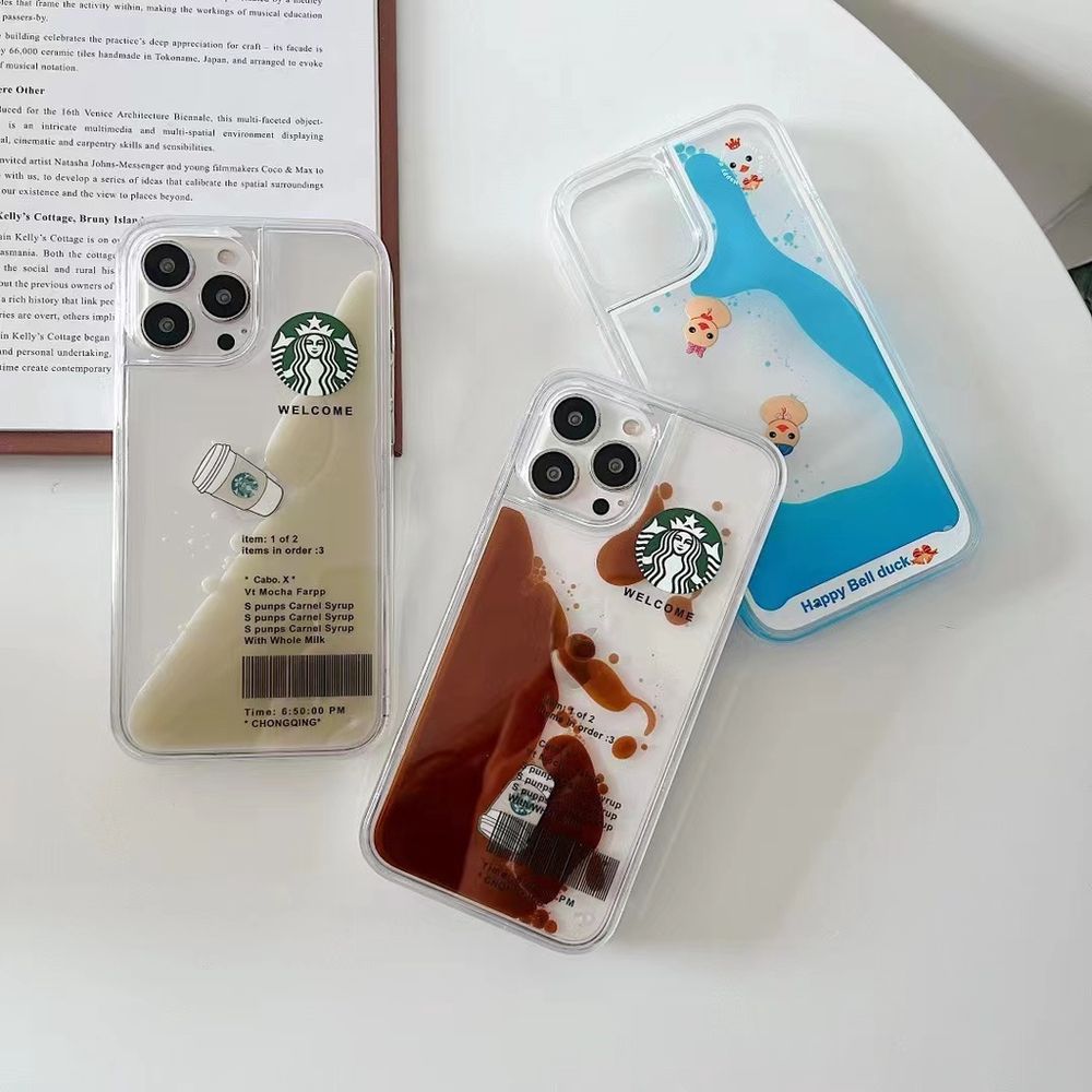 Переливающийся чехол для iPhone 13 Starbucks с жидким молочно-белым песком