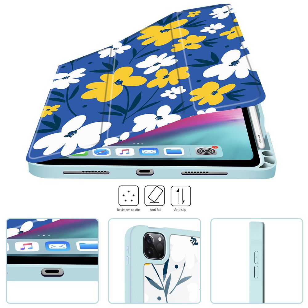 Чохол-книжка для iPad Pro 11/Air 4-5 (10.9) 11" Синій з квітами Magnetic Case