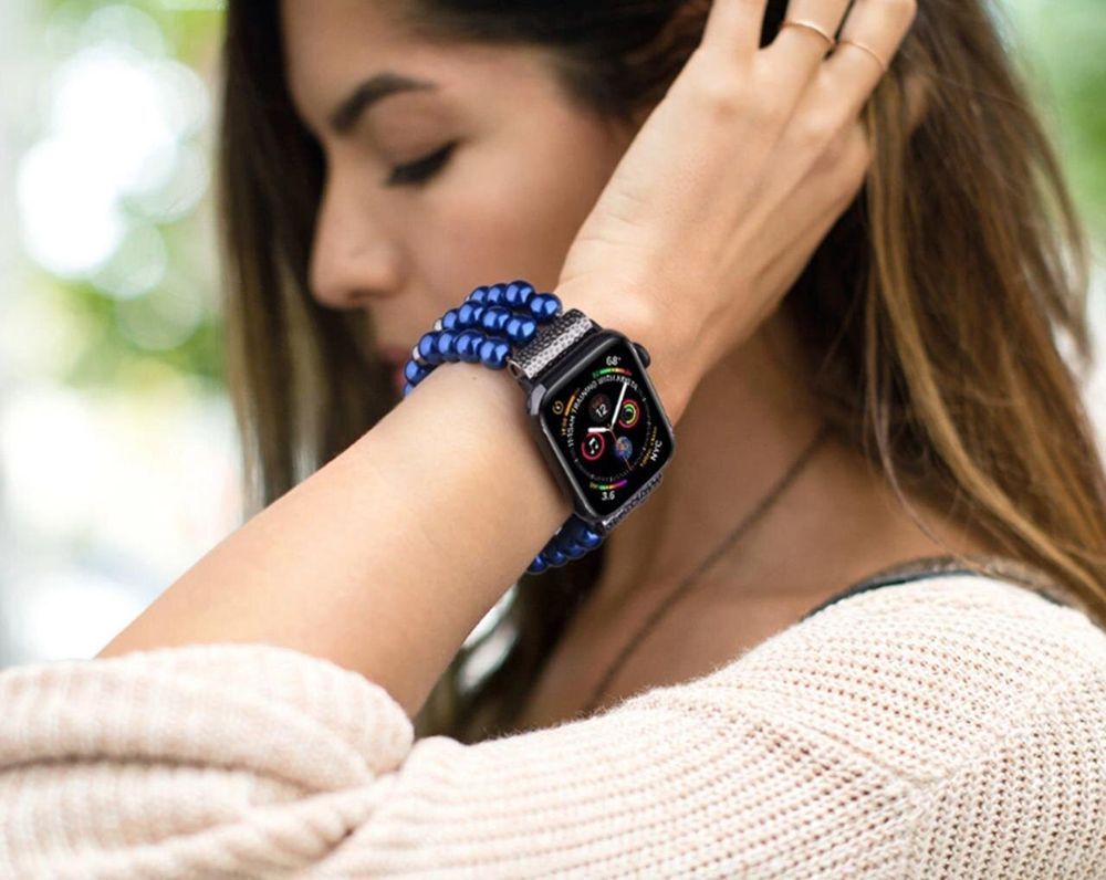 Жіночий ремінець із синіх намистин "Перли" для Apple Watch 41 / 40 / SE 40 / 38 мм