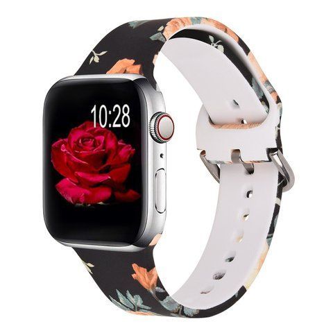 Жіночий силіконовий ремінець "Півонії" для Apple Watch 46 / 45 / 44 / SE 44 / 42 (Series 1-3) / 49 Ultra / Ultra 2