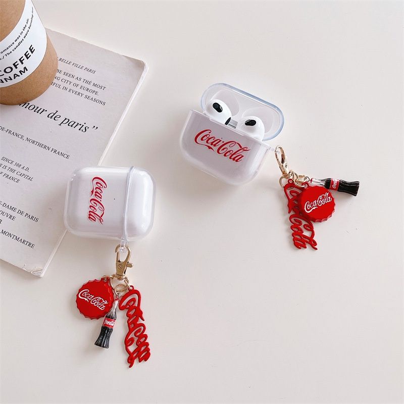 Чехол для Apple Airpods 3 Coca Cola с брелком Белый