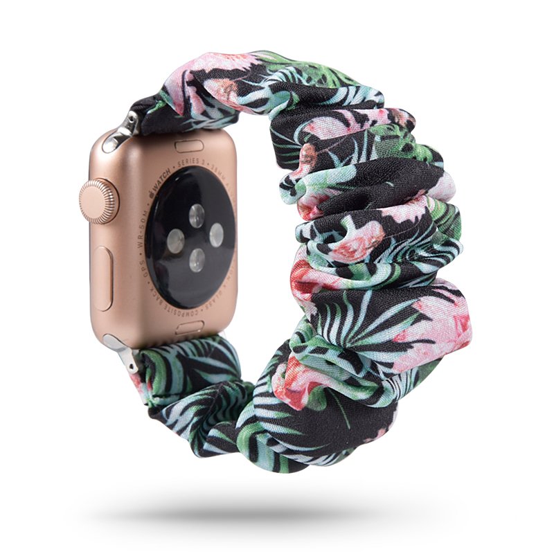 Ремешок "Нежный цветок" черный для Apple Watch 42-45 мм (Series 6/5/4/3/2) + резинка для волос