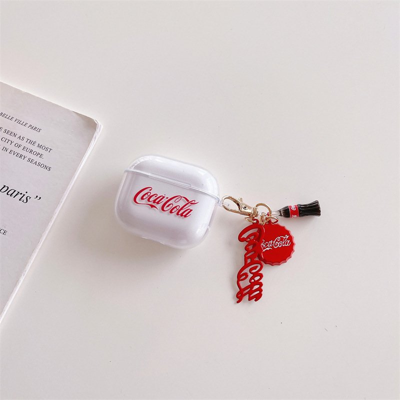 Чехол для Apple Airpods 3 Coca Cola с брелком Белый