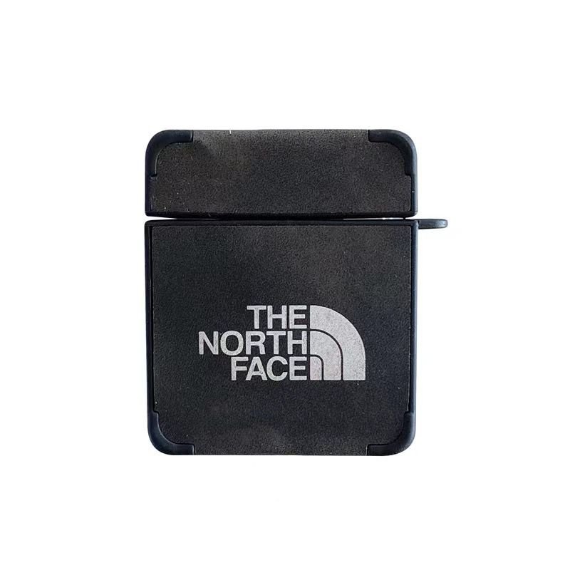 Кожаный чехол для Apple Airpods 1/2 The North Face с защитой на бортиках Черный