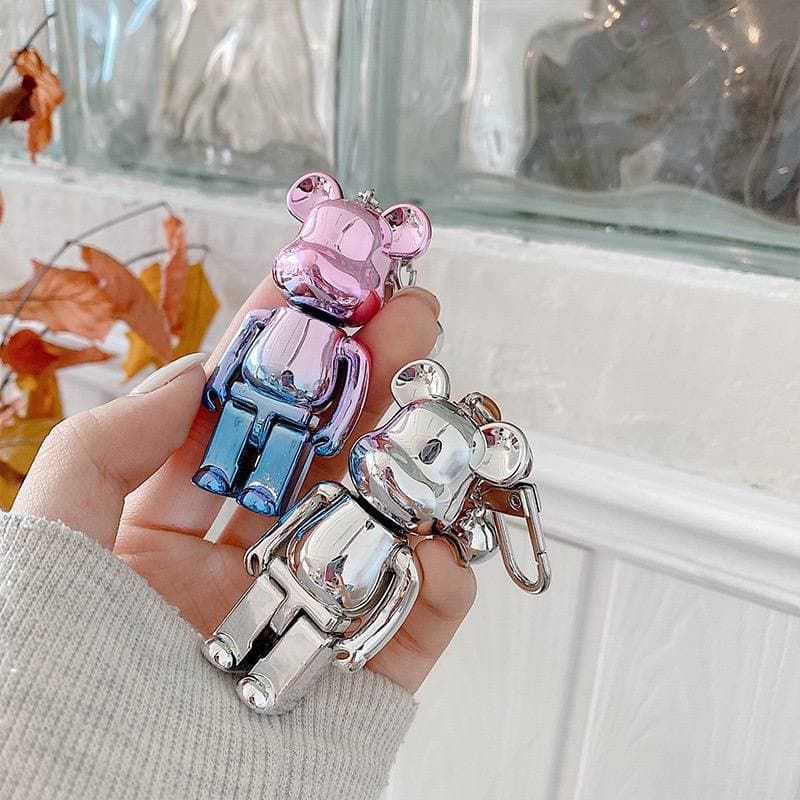 Блискучий брелок (ключниця) Bearbrick ведмедик зі сплаву Сріблястий