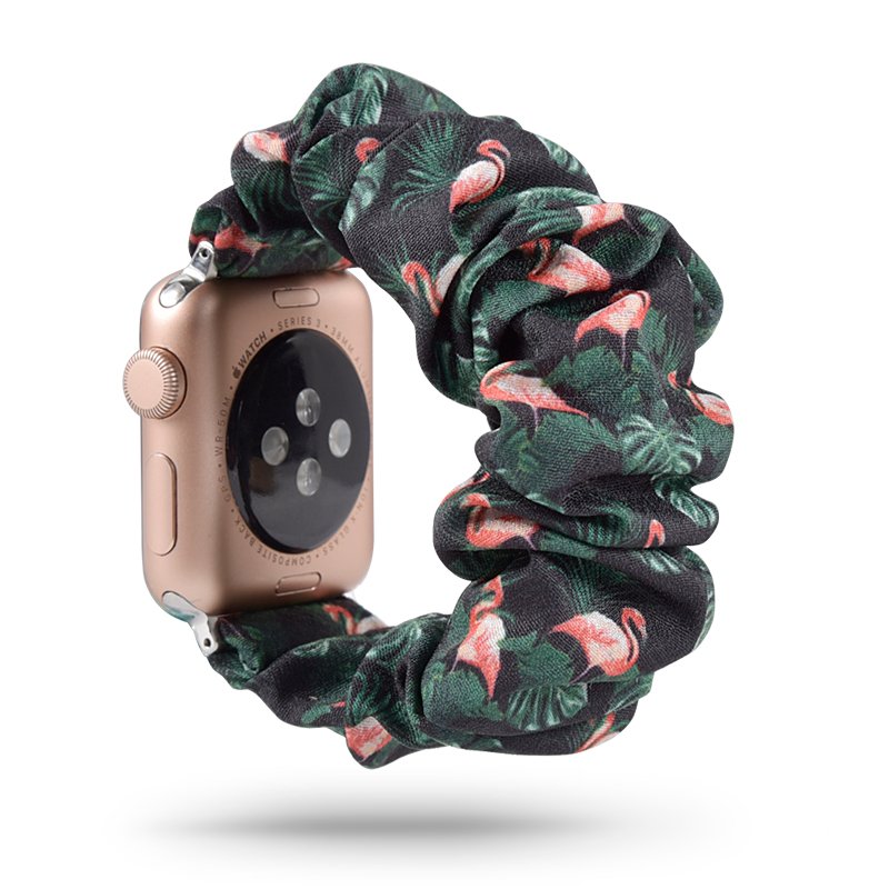 Ремешок "Фламинго" темно-зеленый для Apple Watch + резинка для волос