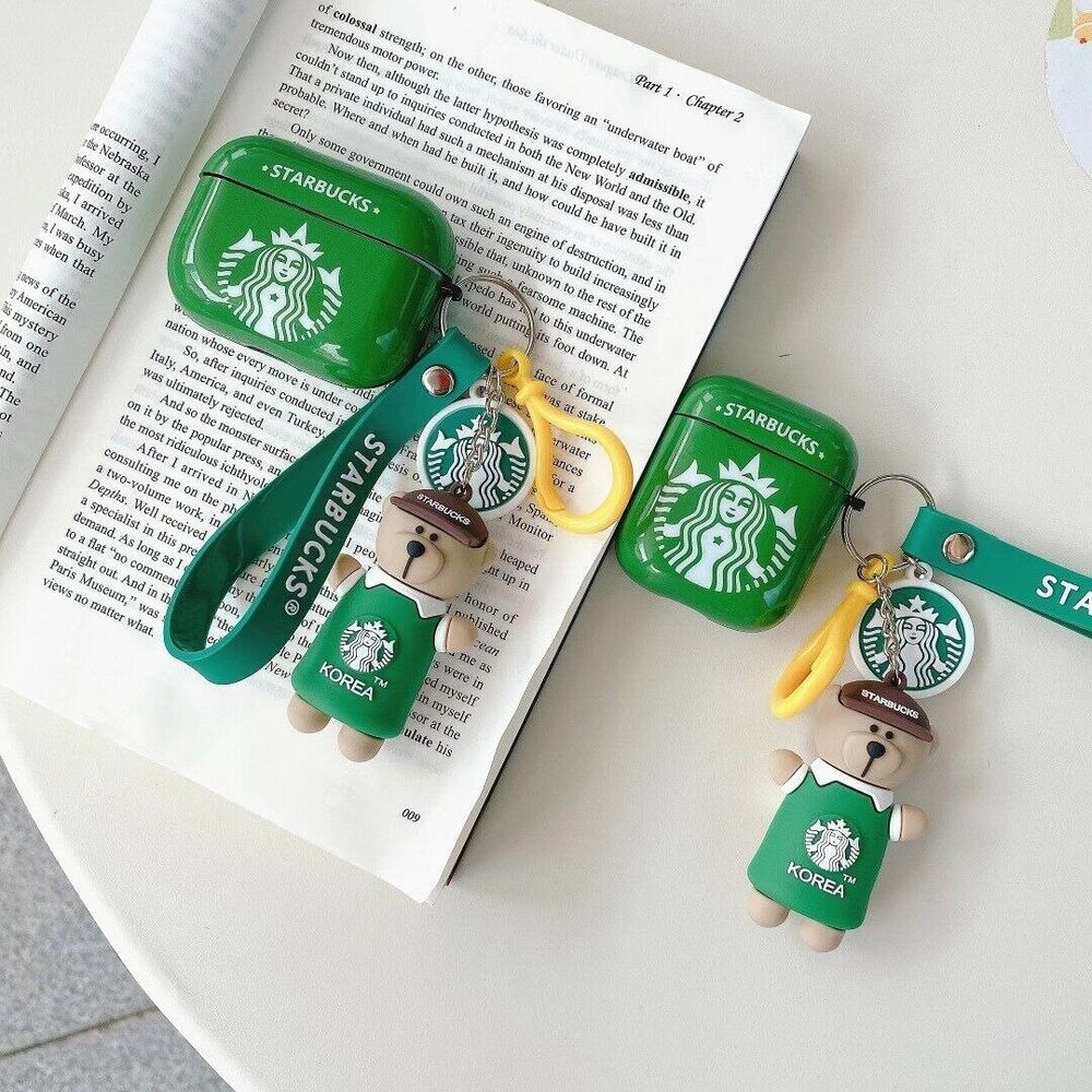 Чохол для Apple Airpods 1/2 Starbucks з ведмедиком Зелений