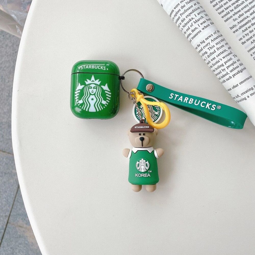 Чохол для Apple Airpods 1/2 Starbucks з ведмедиком Зелений