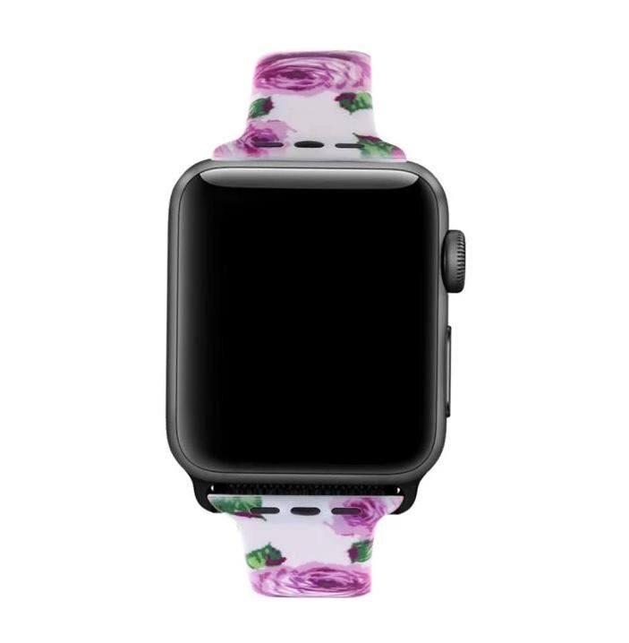 Силіконовий білий ремінець "Бузкові троянди" для Apple Watch 38-41 мм (Series 6/5/4/3/2)