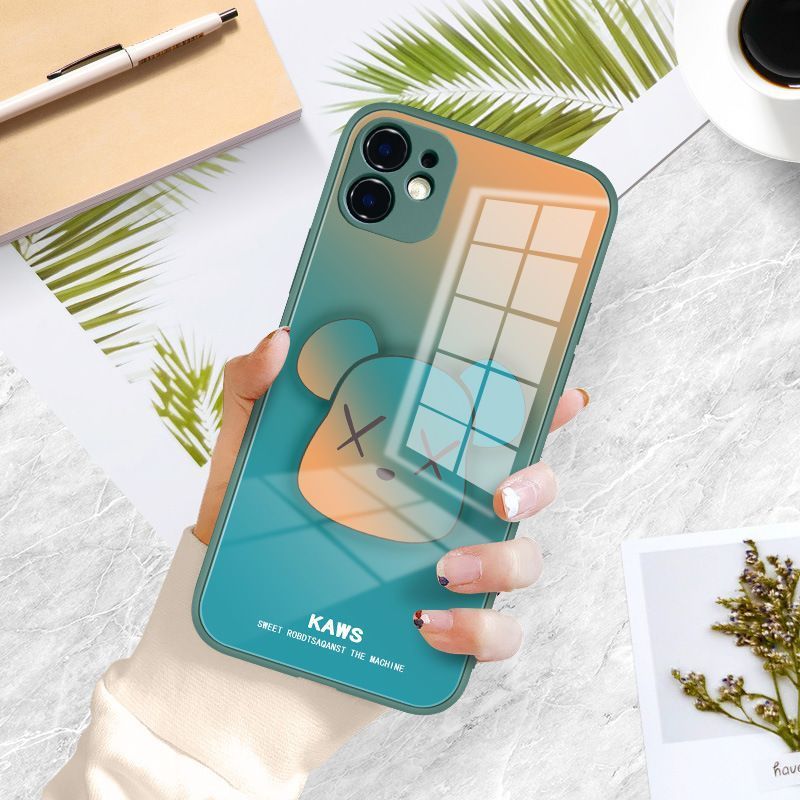 Скляний чохол для iPhone 12 Pro Max Bearbrick Kaws Синій