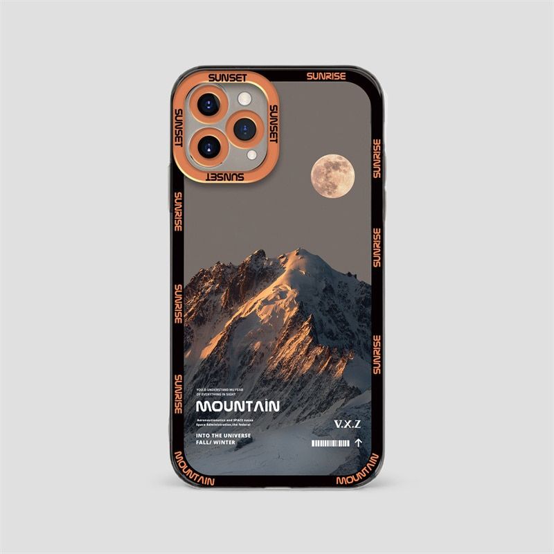 Чехол для iPhone 14 Pro Max Snowy Mountains с защитой камеры Прозрачно-коричневый