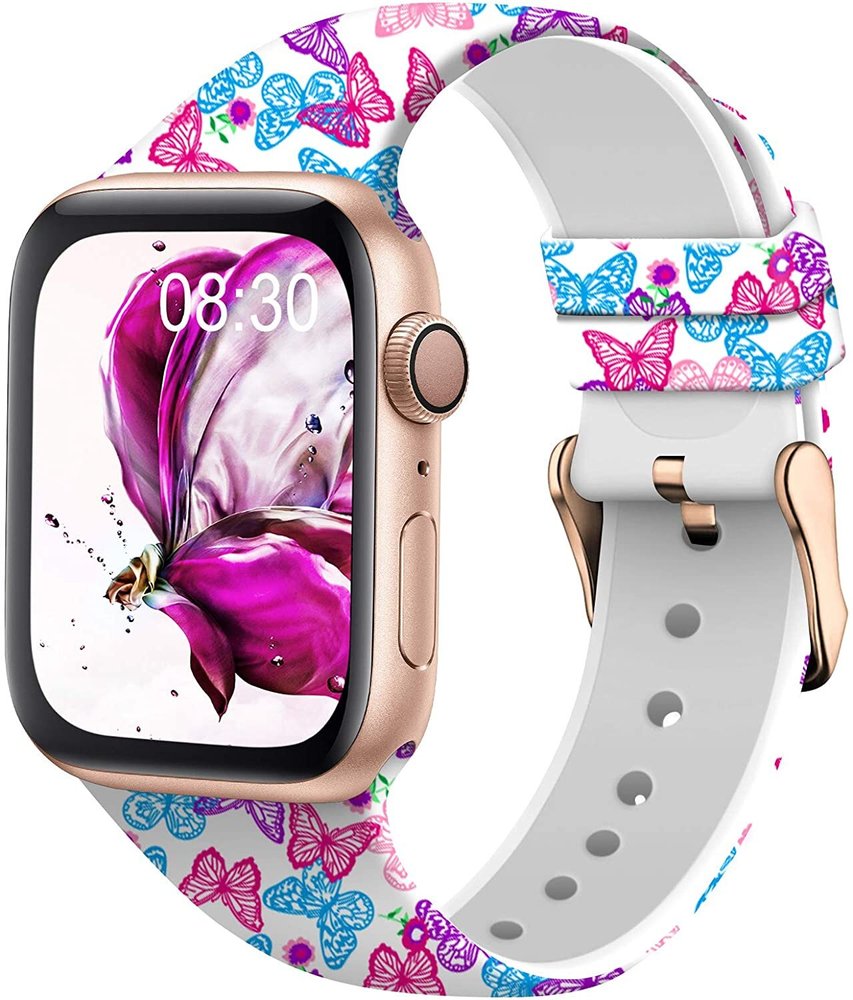 Силиконовый белый ремешок "Butterflies" для Apple Watch 38-41 мм (Series 6/5/4/3/2)