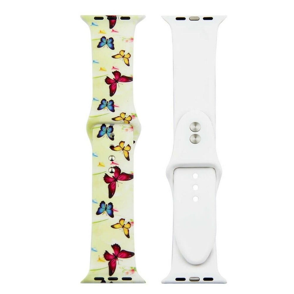 Силиконовый белый ремешок "Бабочки" для Apple Watch 41 / 40 / SE 40 / 38 мм