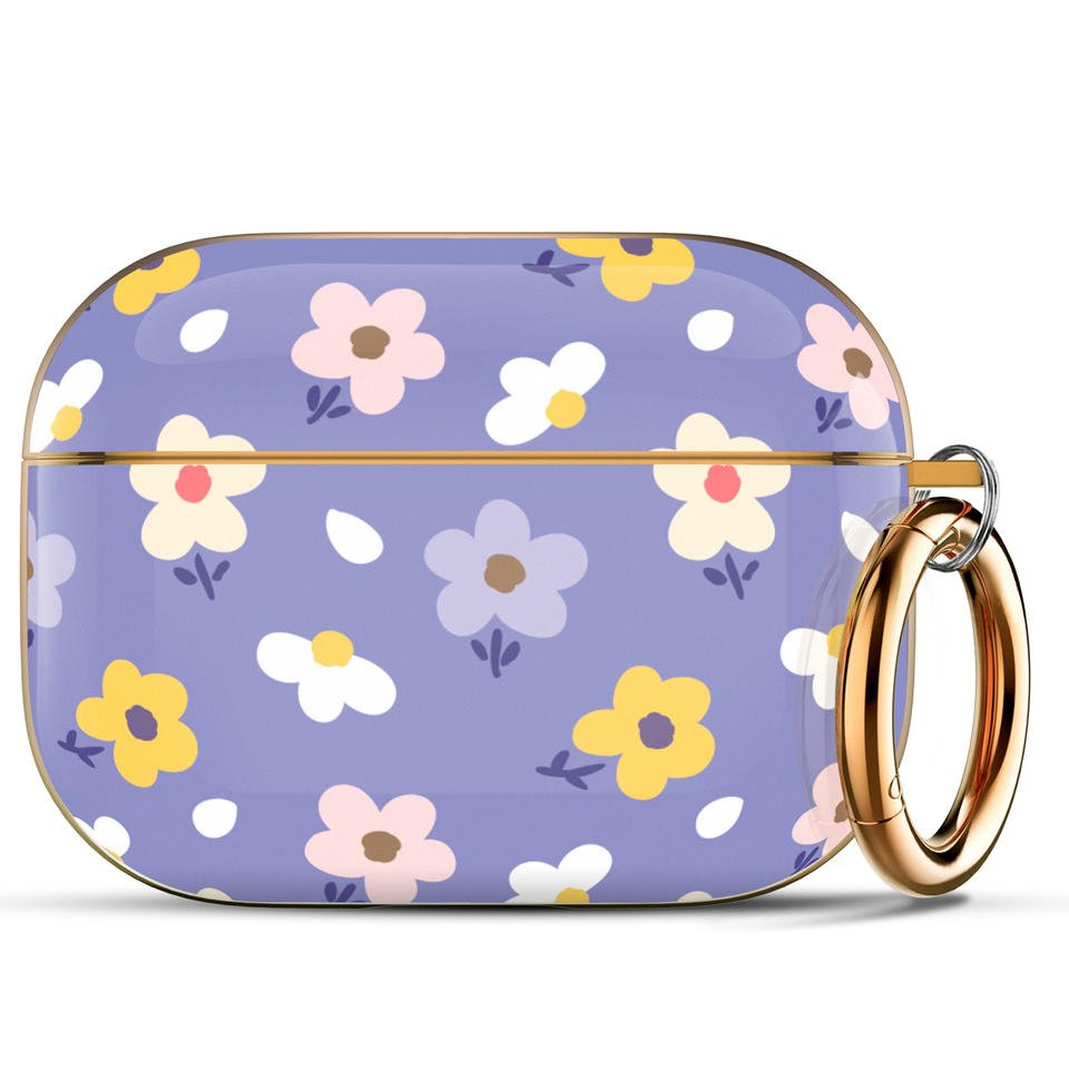 Дизайнерский чехол для Apple Airpods Pro Цветы на поляне Фиолетовый с золотым кольцом