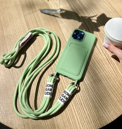 Чохол для iPhone 12 Pro Max з ременем для плеча з карманом для карток Зелений