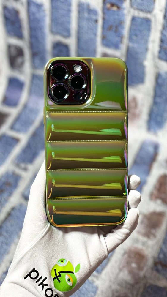Чехол-пуховик Puffer для iPhone 13 Pro Max голографический Зеленый